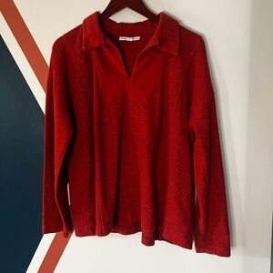 Women's 100% Organic Cotton Red Orange Long-Sleeve Collared Pullover Sweatshirt